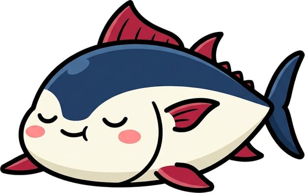 大の字に伸びたまぐろのキャラクター